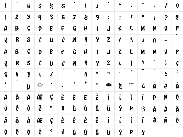 Egg Roll Jumbled Regular  glyph index