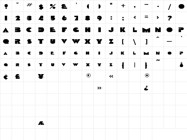 Rebel 1 Regular  glyph index