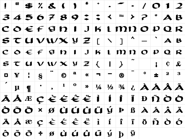 BarbourSCapsSSK Bold  glyph index