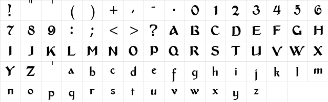 MiddleAges Regular  glyph index