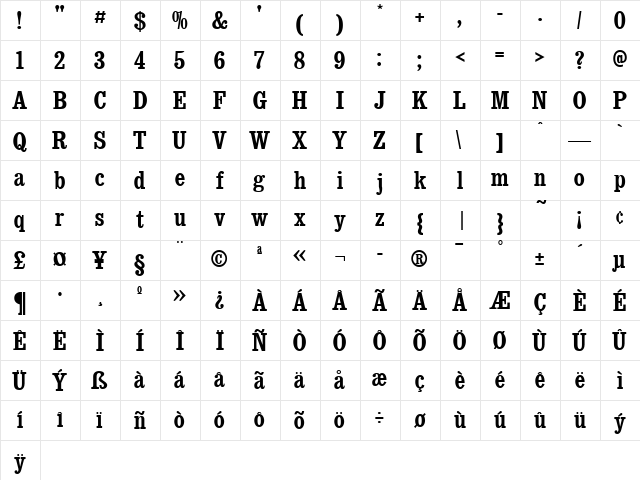 AIEgyptianCondensed Regular  glyph index