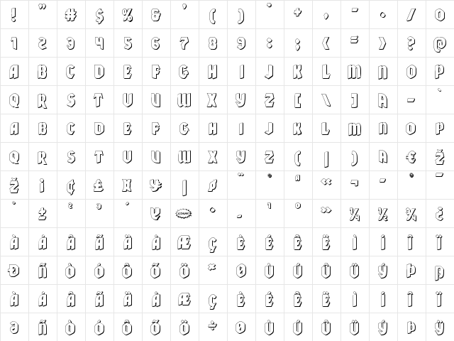 Xmas Xpress 3D Regular  glyph index