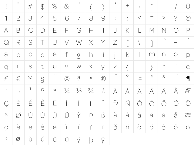 Omnes ExtraLight  glyph index