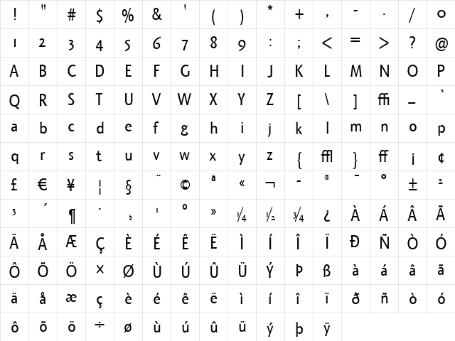 Octone ITC Regular  glyph index