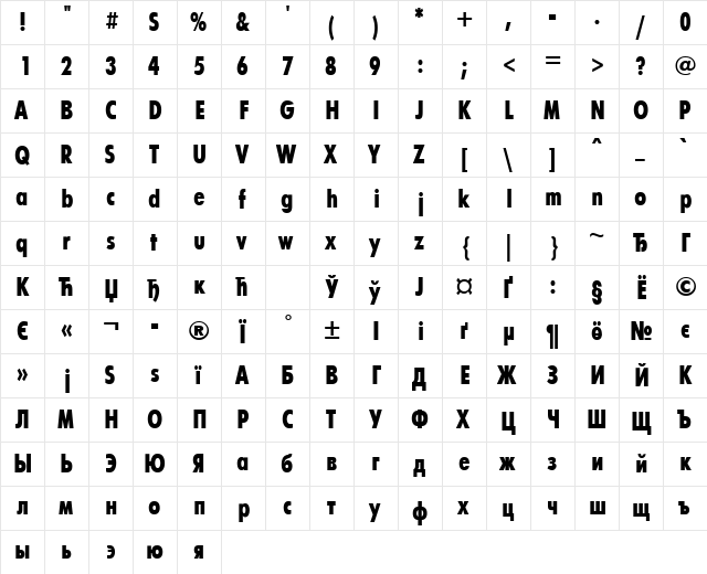 font194 Regular  glyph index