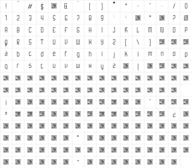 STARTER Regular  glyph index