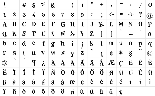 Bolbody Semibold  glyph index