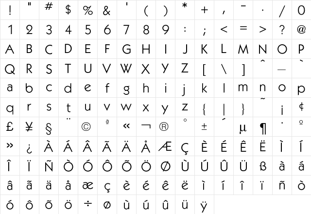 Kabel Book  glyph index