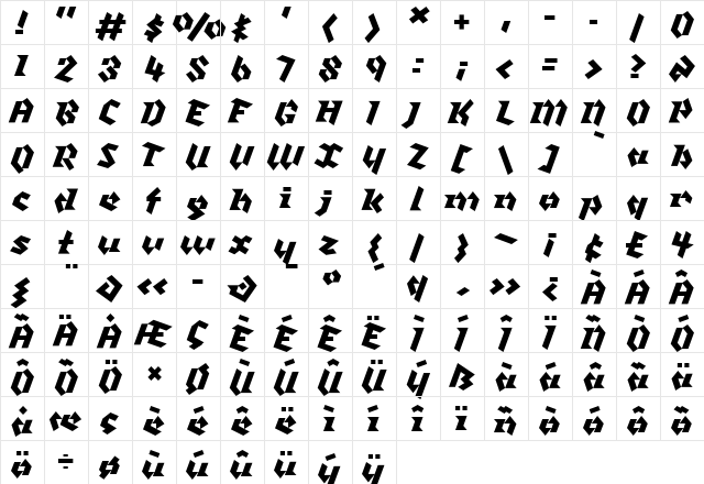 Klute Black  glyph index