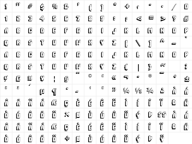 Pioneer ITC Regular  glyph index