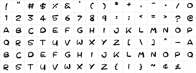 Cartoons 123 Regular  glyph index