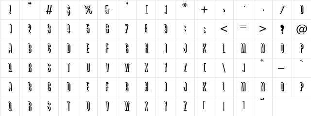 COSMI028 Regular  glyph index