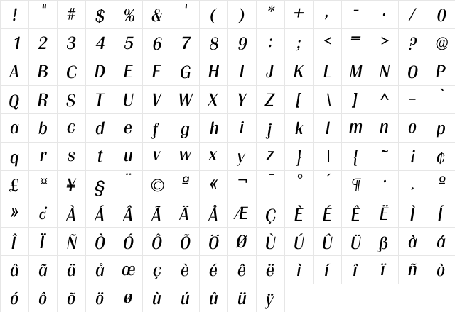 Igrenoble Regular  glyph index