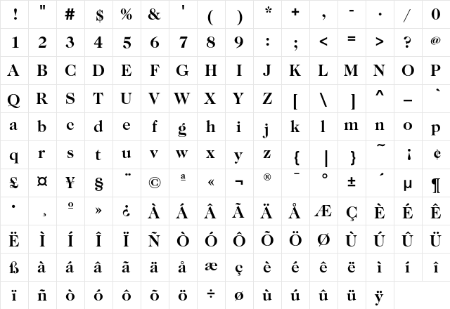 CaslonNo224EF-Bold Regular  glyph index