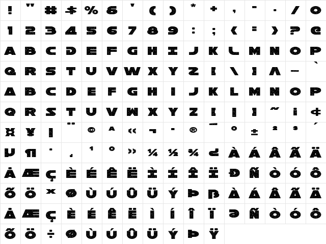 Galaxy 1 Regular  glyph index