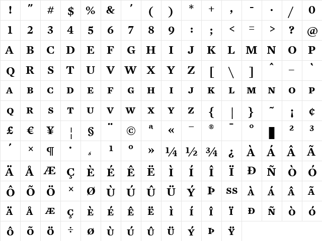 Mercury Text G4 SemiBold  glyph index