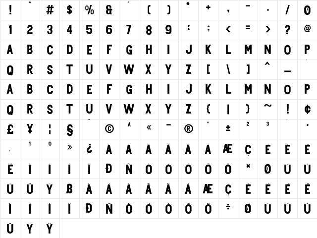 Centie Sans  glyph index