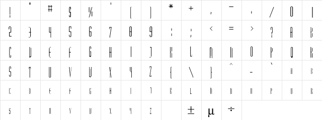 Madrid Regular  glyph index