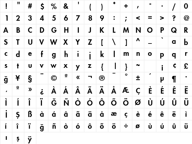 FuturaHeavy Regular  glyph index