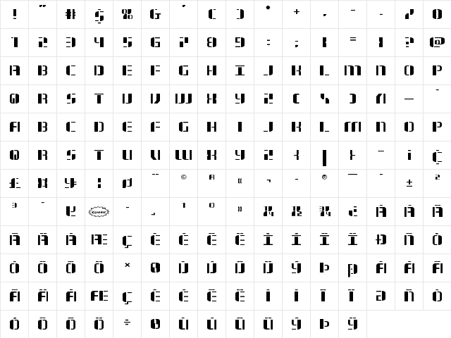 Jetway Expanded Expanded  glyph index