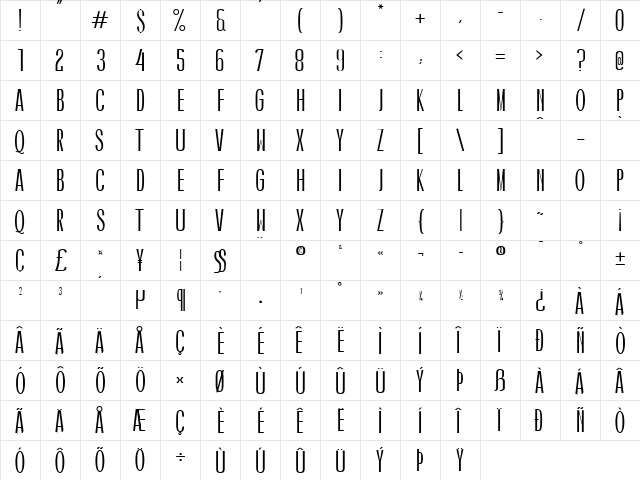 Caledo Bold  glyph index