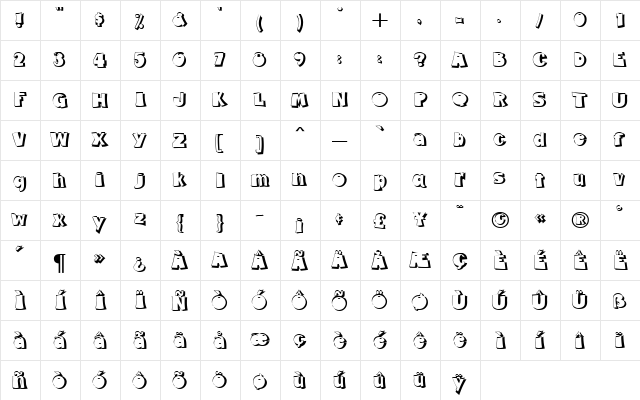 Fumo Dropshadow MN Regular  glyph index