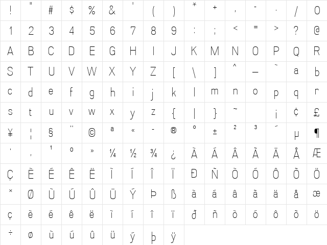 Akazan Light  glyph index