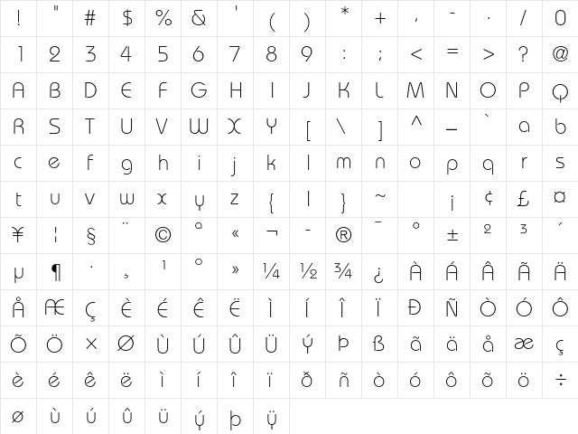 Bauhaus Std Light  glyph index