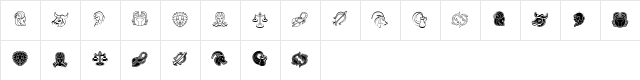 Zodiac Signs Regular  glyph index
