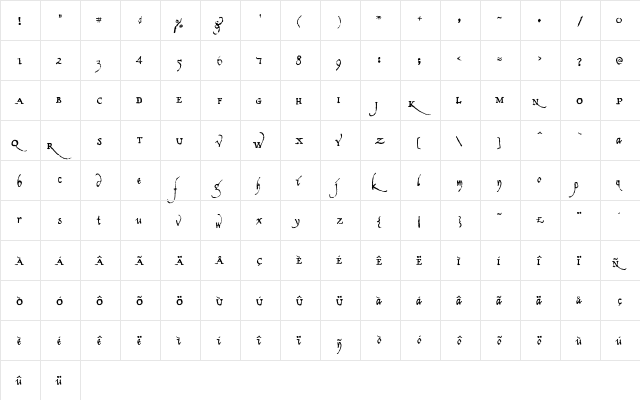 Democratika Medium  glyph index