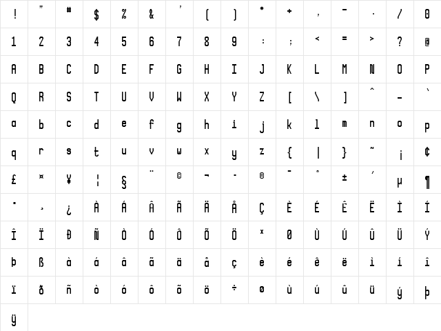 XLMonoAlt Regular  glyph index