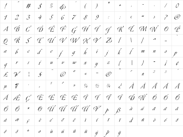 Canette-Regular Regular  glyph index