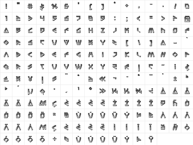 Terra Firma Chrome Regular  glyph index