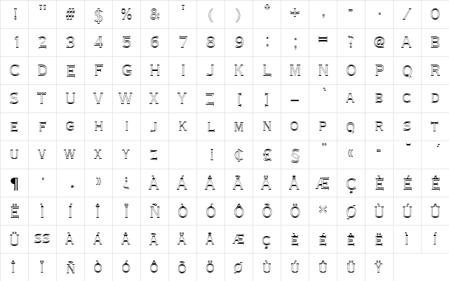 CopperplateTLigConOu1 Regular  glyph index