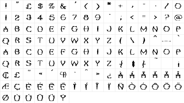 TwiggleeWarped Regular  glyph index