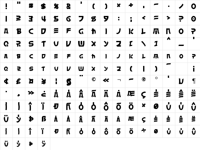 Chinyen Regular  glyph index