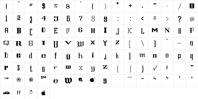 SaintFrancis Regular  glyph index
