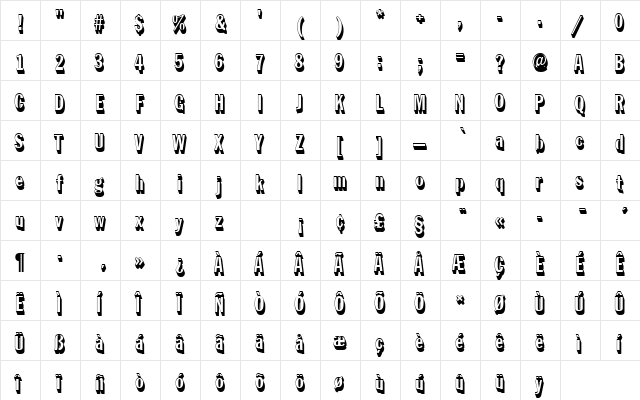 FranklinGotTExtConSh1 Regular  glyph index