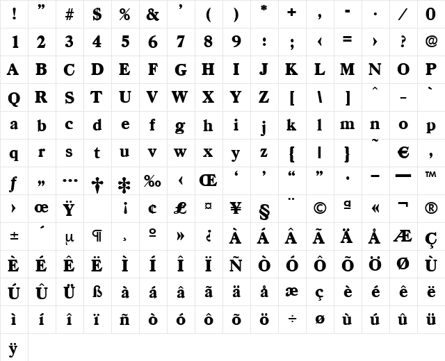 Casad-ExtraBold Regular  glyph index