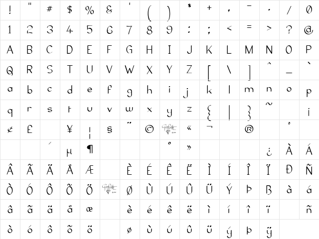 Elfar Normal G98 Regular  glyph index