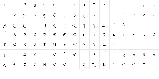 Mystical Regular  glyph index