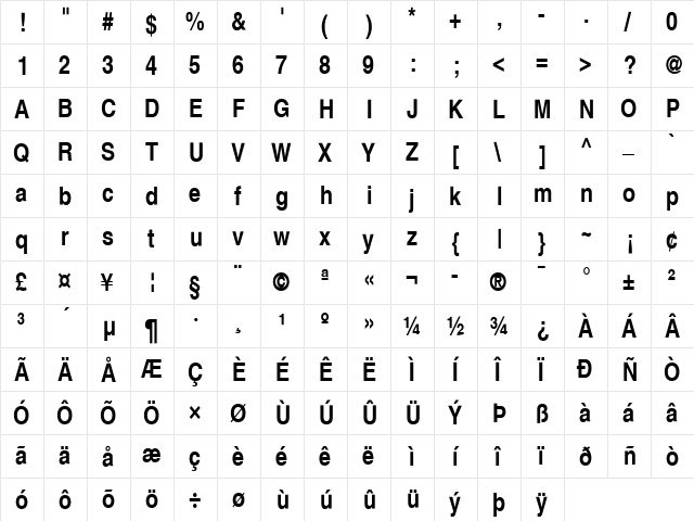 Nimbus Sans L Regular  glyph index