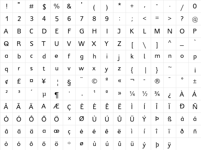 Jeunesse Sans Std Regular  glyph index