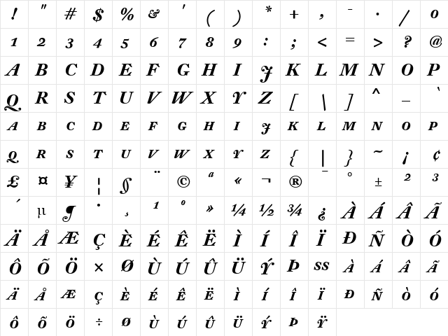 DTL Fleischmann Regular  glyph index