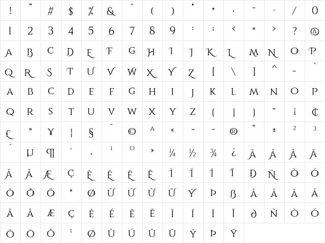 Qardoos Personal Use Regular  glyph index