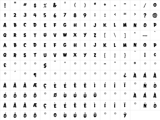 VoodooHouse Medium  glyph index