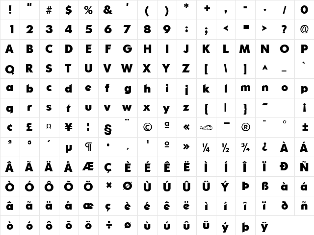 Sharnay Heavy Regular  glyph index