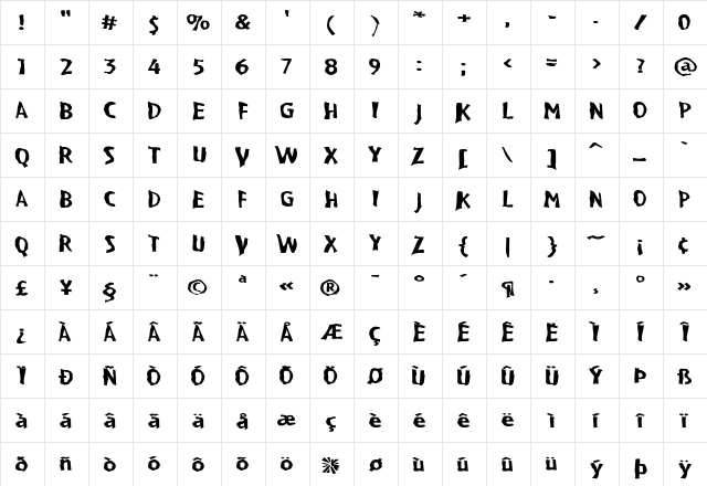 VTC BadPaint Regular  glyph index