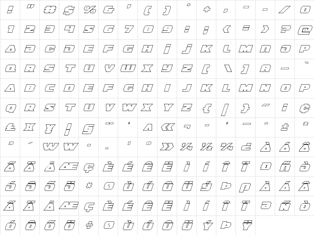 Guardian Outline Italic Outline Italic  glyph index