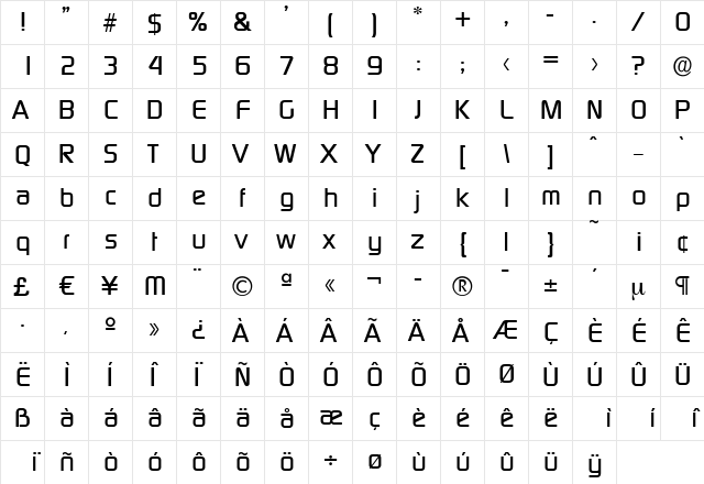 RandyBecker Bold  glyph index